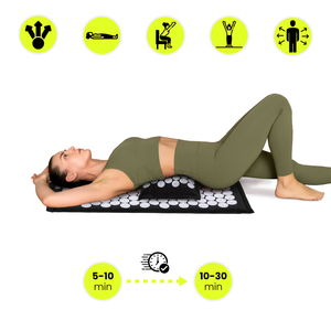 ECO-pellava-akupunktiomatto kookoskuidulla ja tattarityynyllä – 68 cm HyperMotion mustavalkoinen