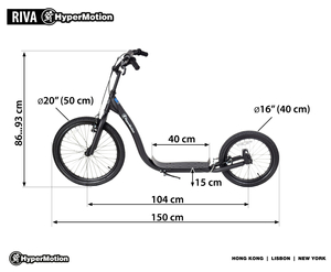 HyperMotion RIVA -kaupunkiskootteri, jossa on 50 cm:n ja 40 cm:n puhallettavat pyörät