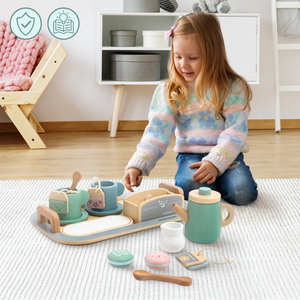 Suuri puinen teesetti tarjottimella - 18 tuotetta