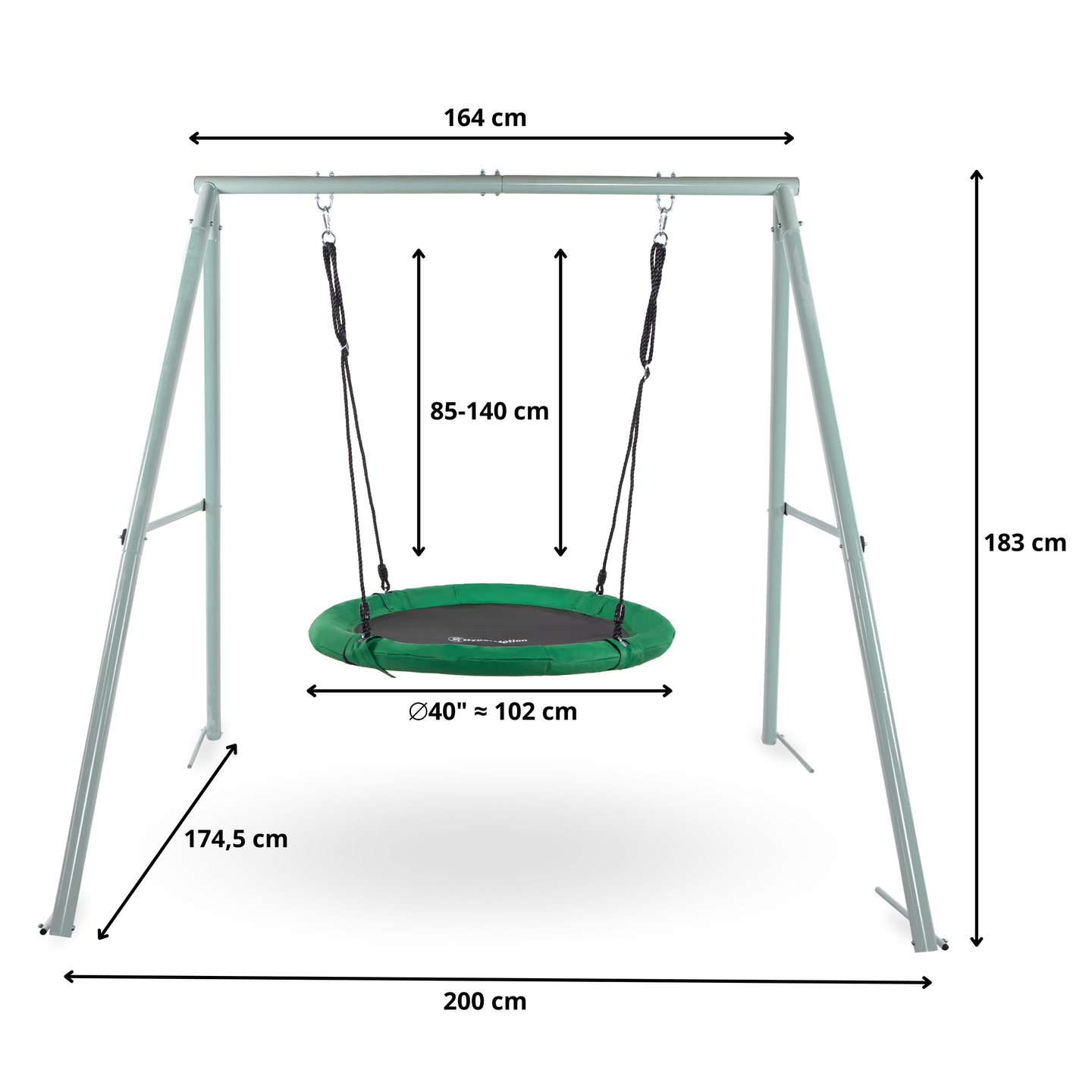 Haikaranpesätyyppinen puutarhakeinu rungolla ja köysillä
