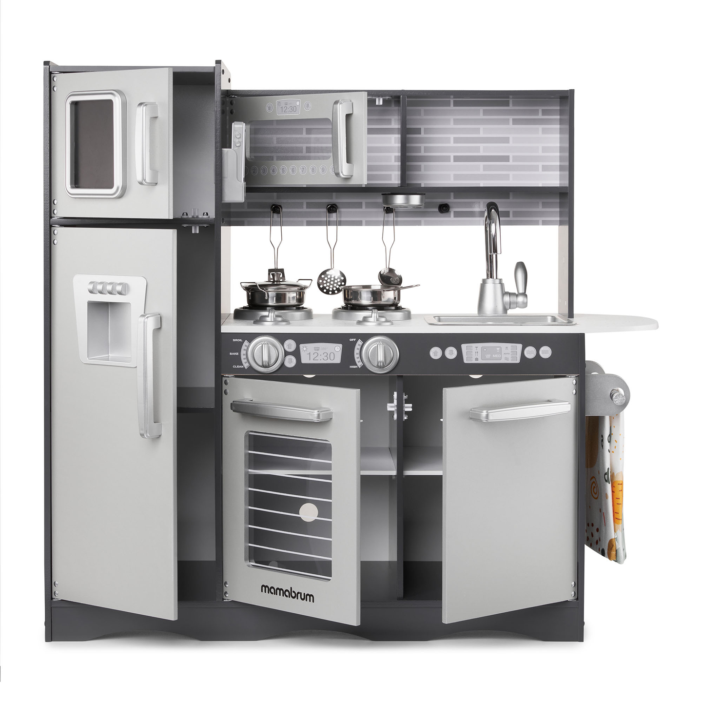 XXL puinen keittiö LED-valaistuksella, esiliina ja lisävarusteet