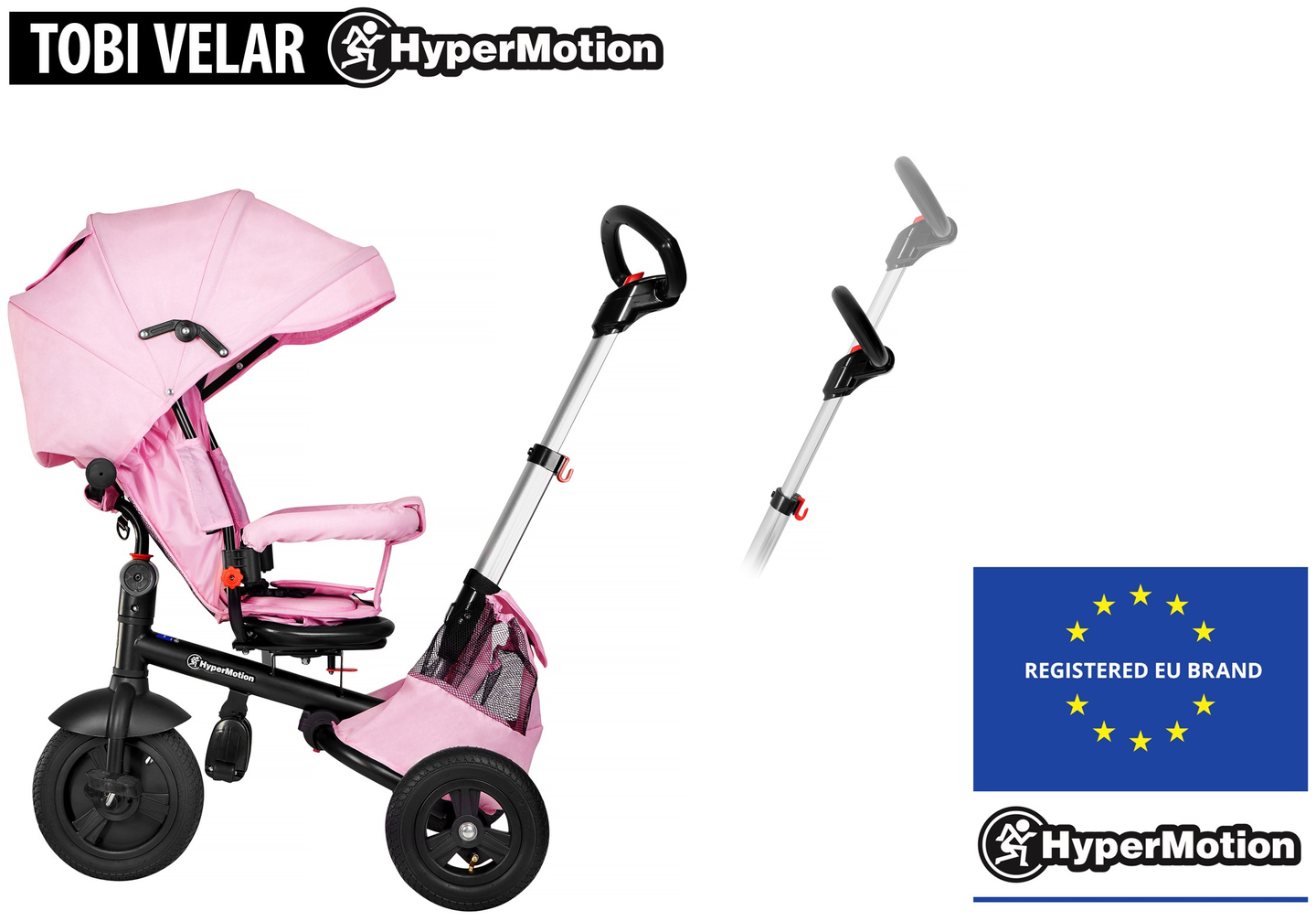 Tobi Velar kolmipyöräinen polkupyörä + sadekelmu - vaaleanpunainen