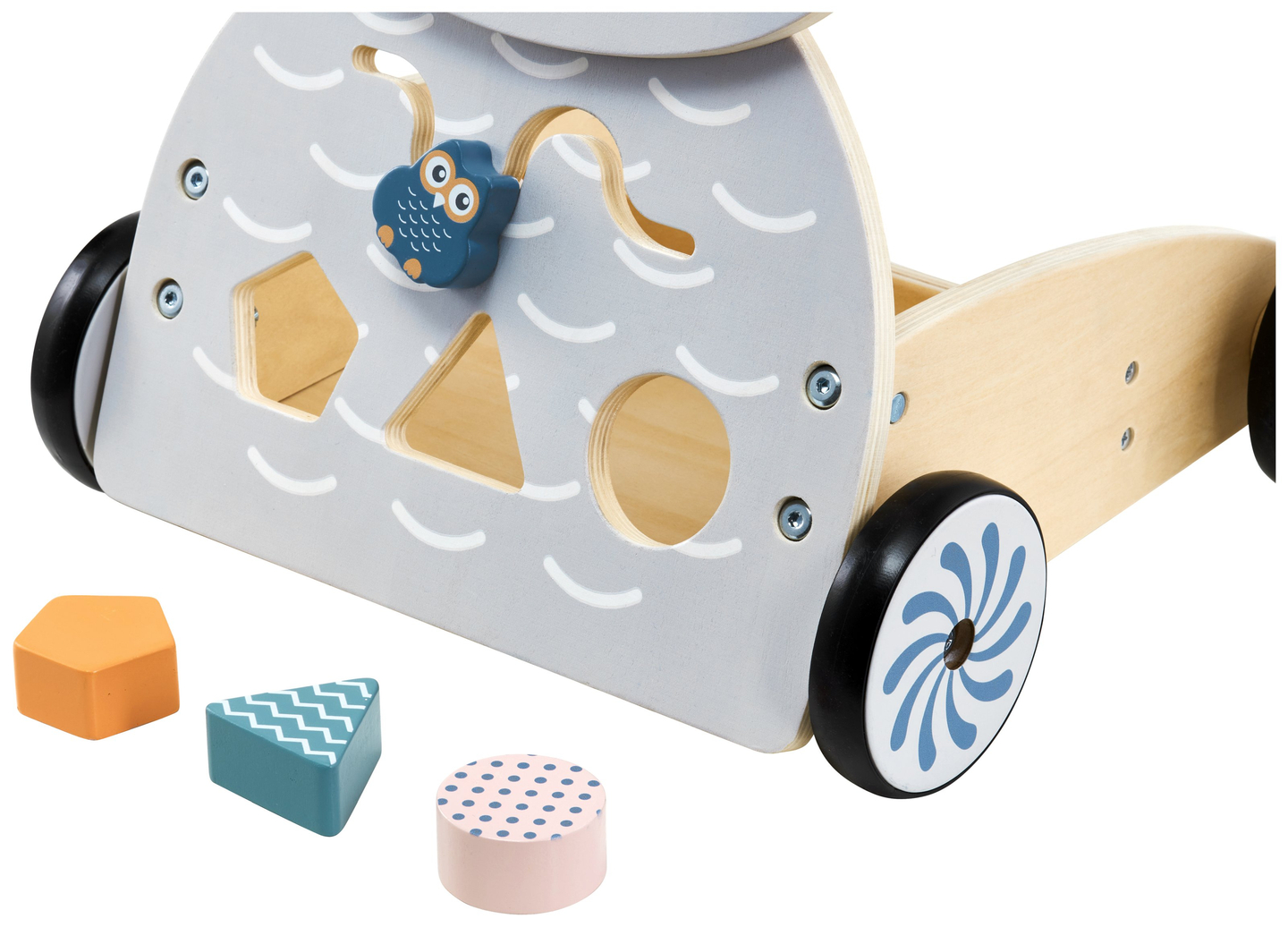 Puinen monikäyttöinen kävelytuoli - työntöaisa - lastenrattaat palikoilla - Pöllö