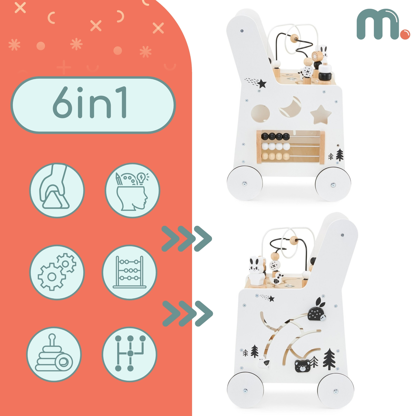 6in1 puinen lastenrattaat, kävelytuoli, jossa on oppimispöytätoiminto