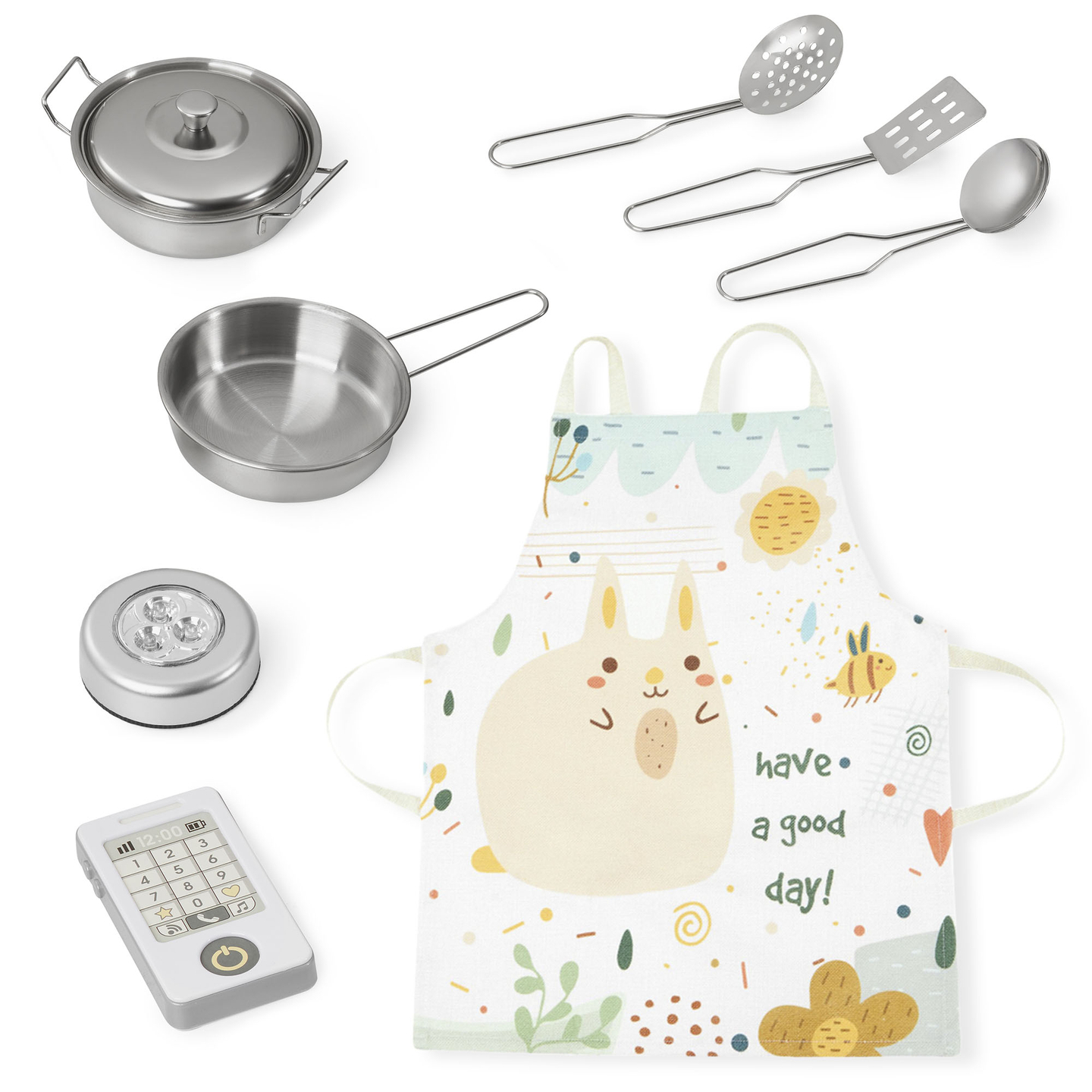 XXL puinen keittiö LED-valaistuksella, esiliina ja lisävarusteet