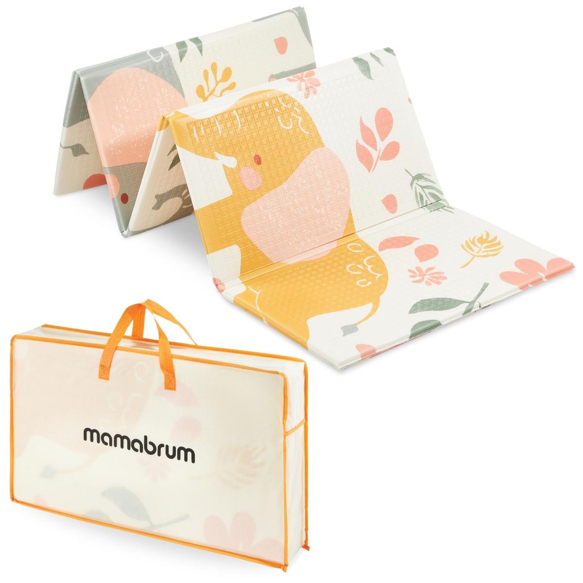 Kaksipuolinen kokoontaitettava vaahtomuovimatto 180 x 120 x 1cm - Eksoottiset elefantit / Hento harmaa