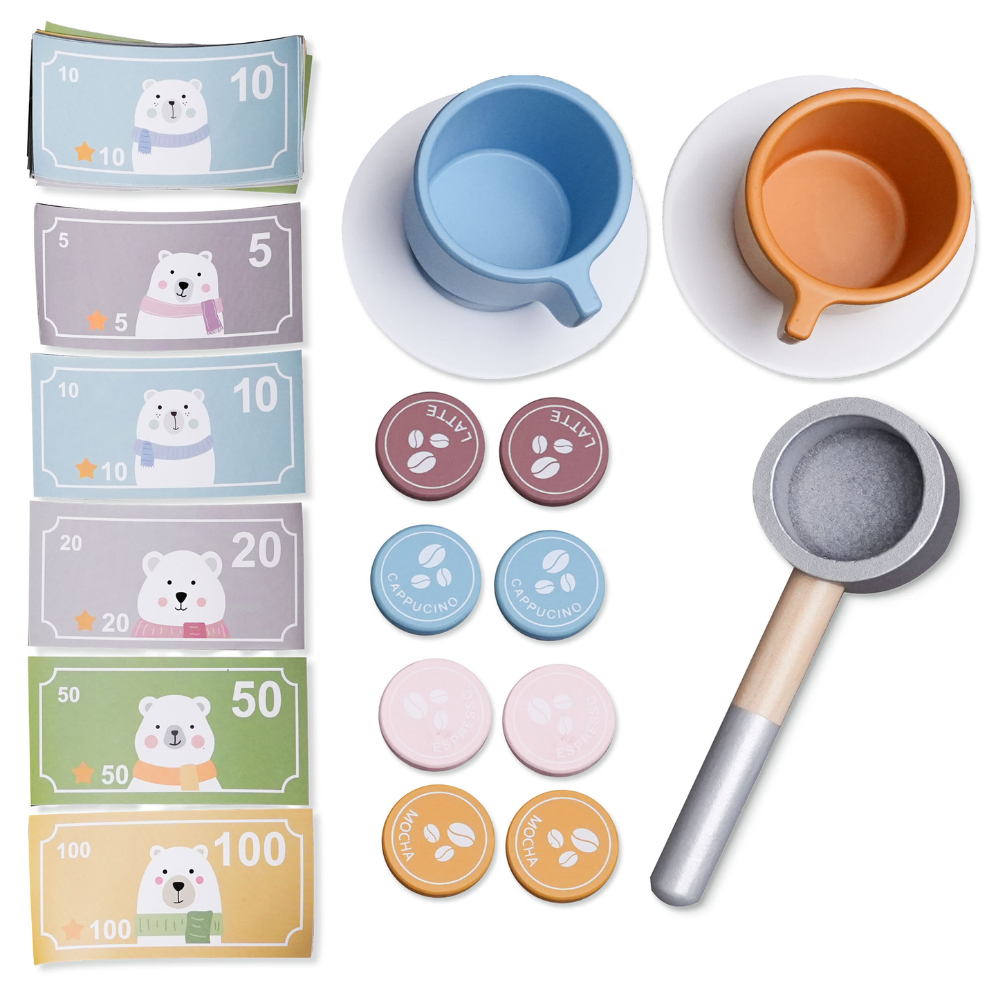 Suuri puinen XXXL-myymälä lapsille pikaruokapalkalla - Kulmakauppa + kahvinkeitin + uuni + jääkaappi - 106 ac.