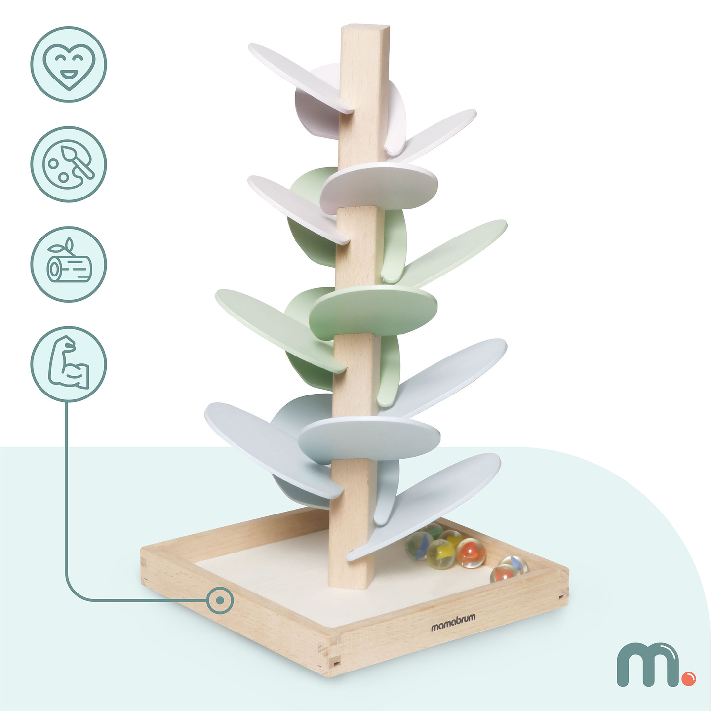 Puinen kulodromi - äänipuu pallojen kanssa