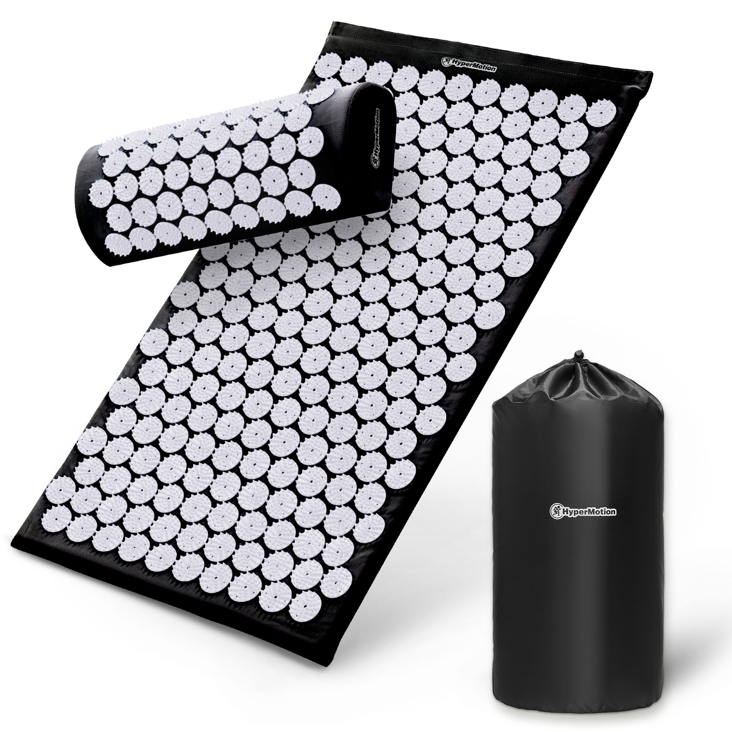 Akupunktiomatto tyynyllä ja päällisellä - 72 cm HyperMotion mustavalkoinen