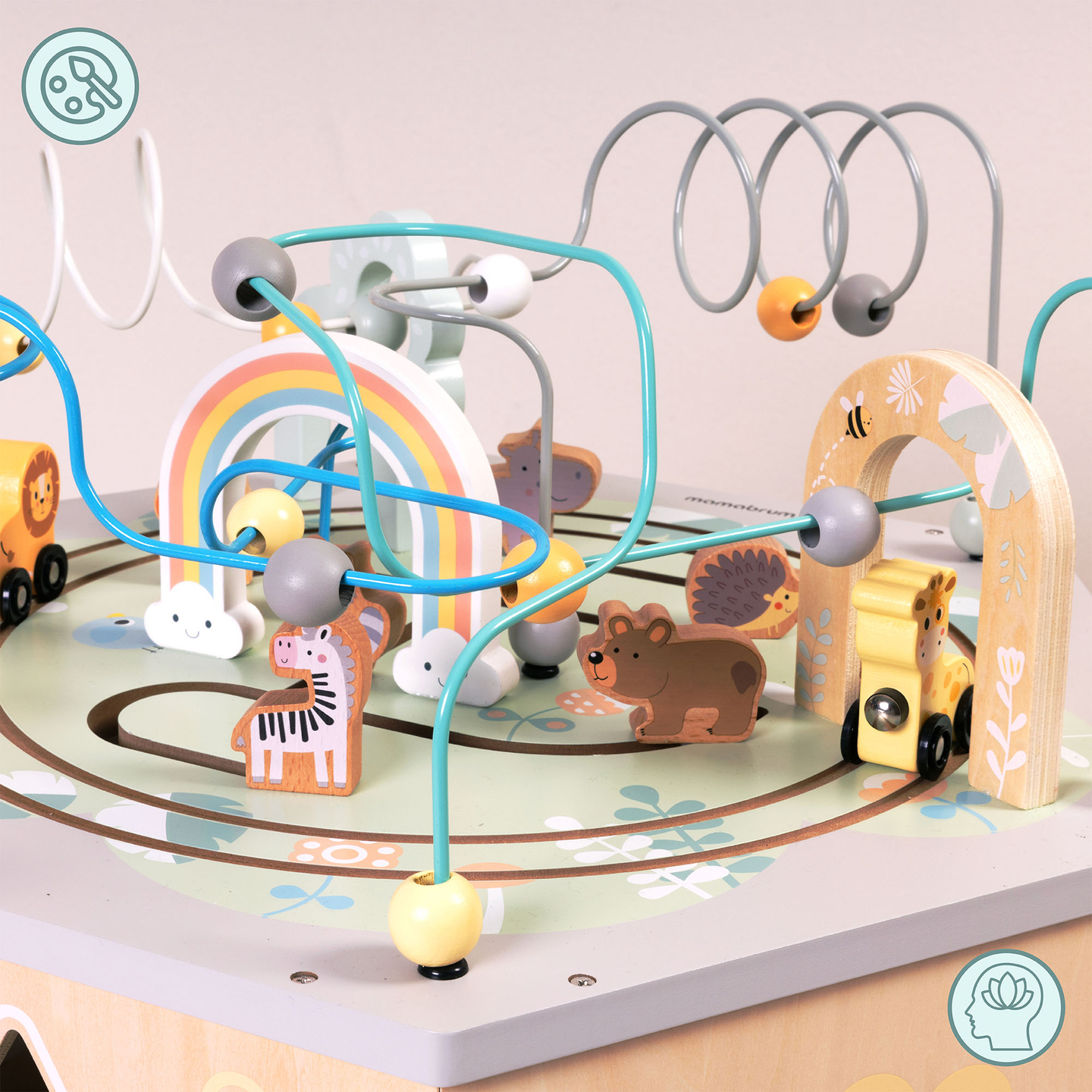 Suuri puinen opetuskuutio - Montessori-lelu, jossa on magneettijuna ja moottorilenkit