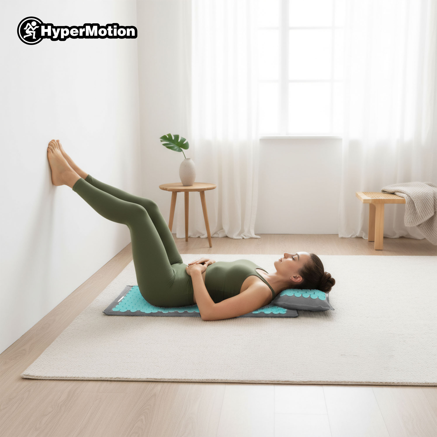 ECO-pellava-akupunktiomatto kookoskuidulla ja tattarityynyllä – 68 cm HyperMotion harmaa-minttu