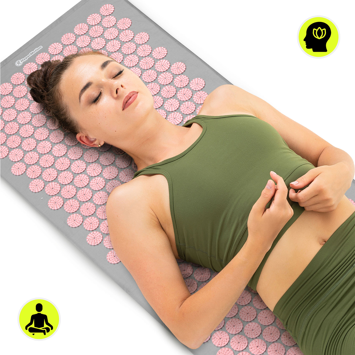 Suuri akupunktiomatto tyynyllä ja päällisellä - 130 cm HyperMotion harmaa ja pinkki