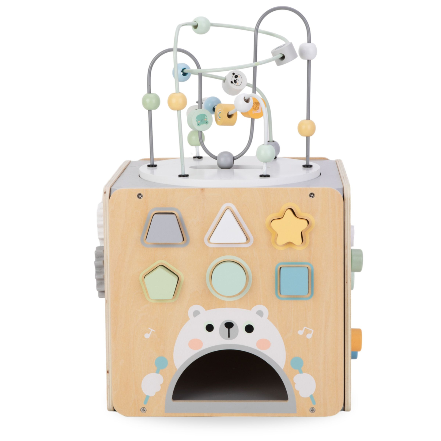 Suuri puinen toimintakuutio, jossa on silmukka - Montessori