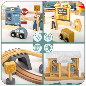 Puinen kaupungin rautatie sähköjunalla - liikkuva nosturi, laiva, sillat