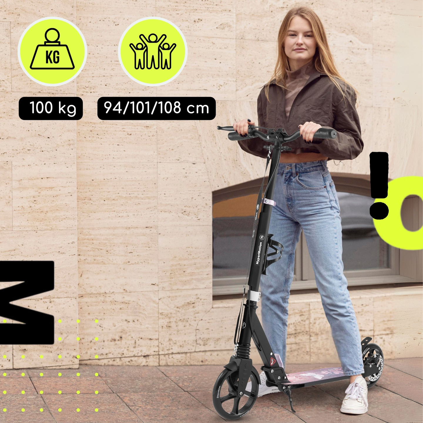 Kaksipyöräinen skootteri nuorille aikuisille - iskunvaimentimella - HyperMotion Skyline - vaaleanpunainen, alumiini - 100kg