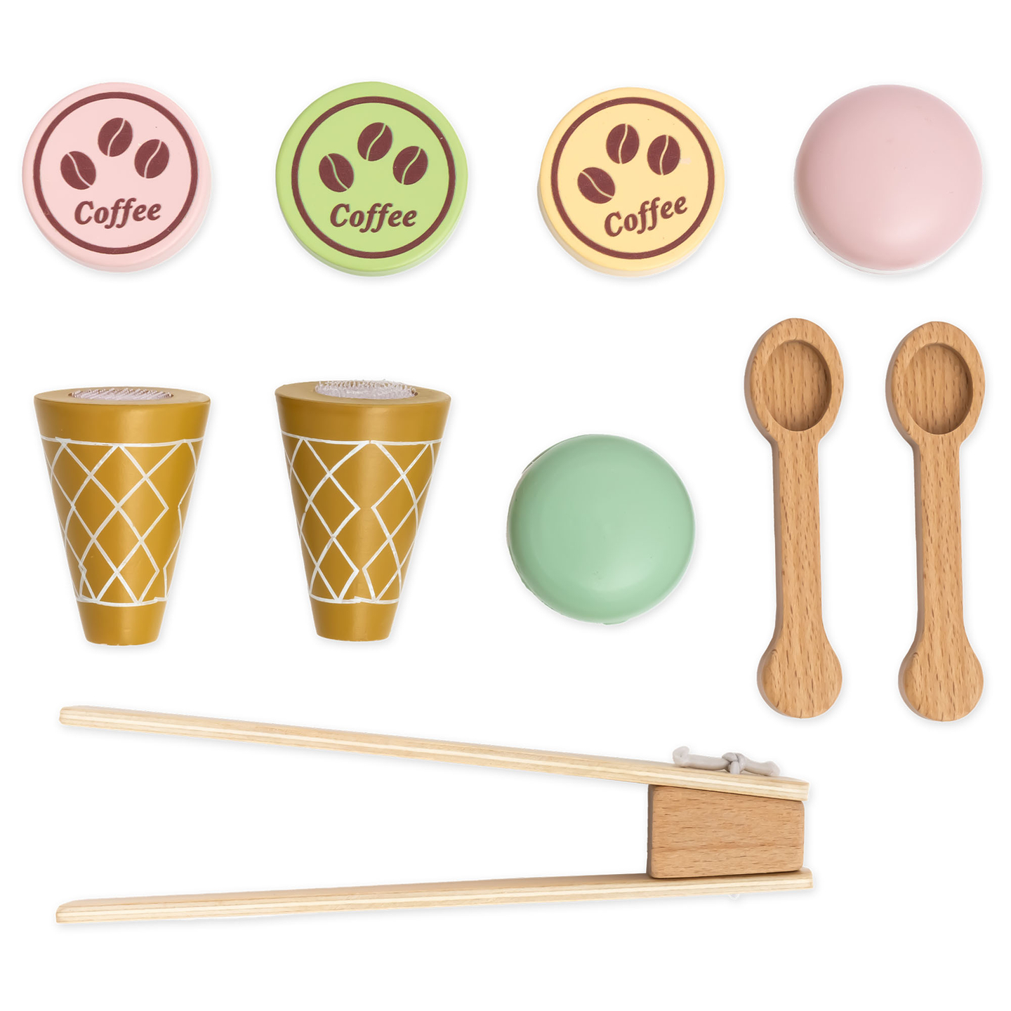 Suuri puinen jäätelöbaari, jossa on magneettitaulu, kahvinkeitin sekä jäätelö- ja jälkiruokasetti - yli 70 palaa!