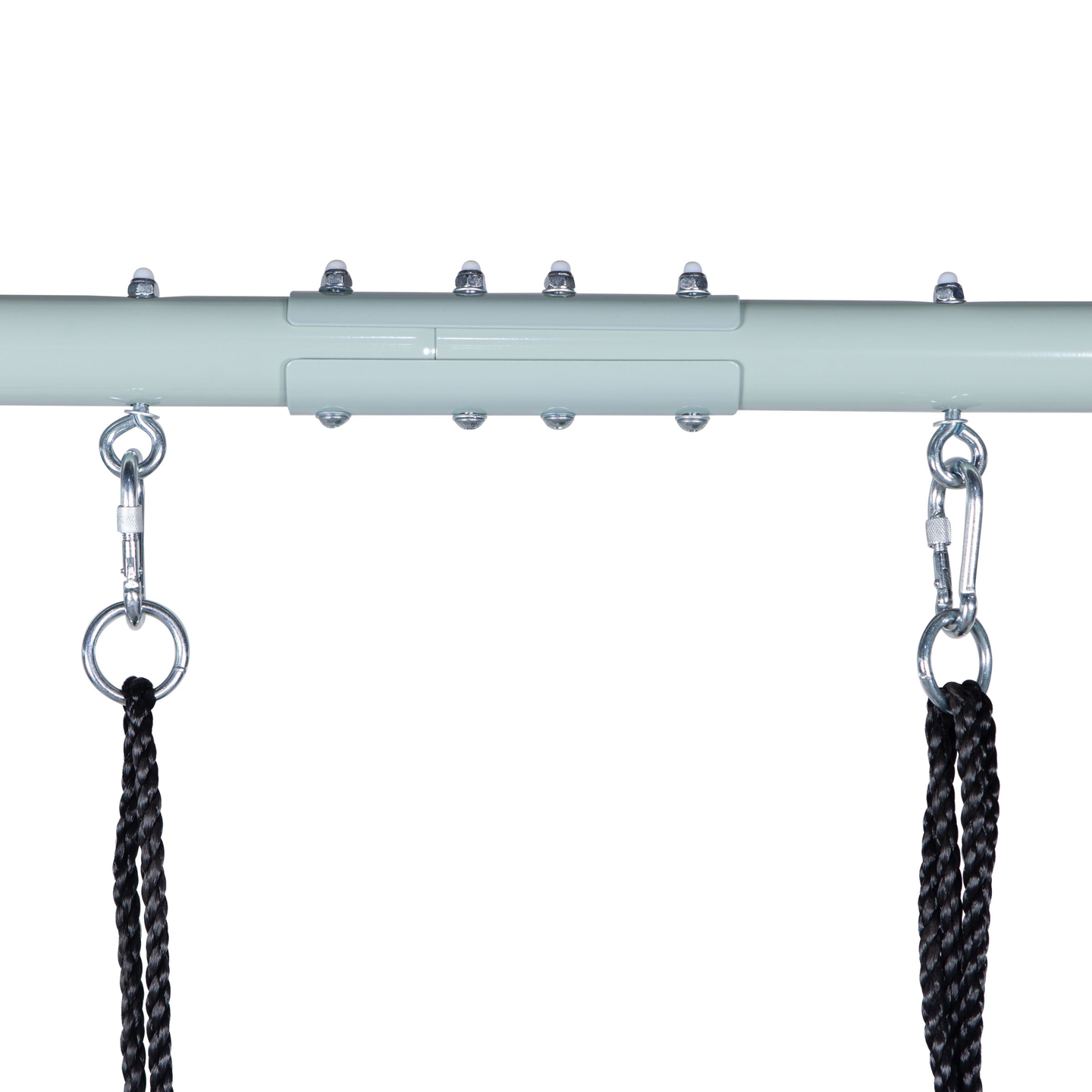 Kaksinkertainen puutarhakeinu rungolla ja köysillä - istuin ja haikarapesä