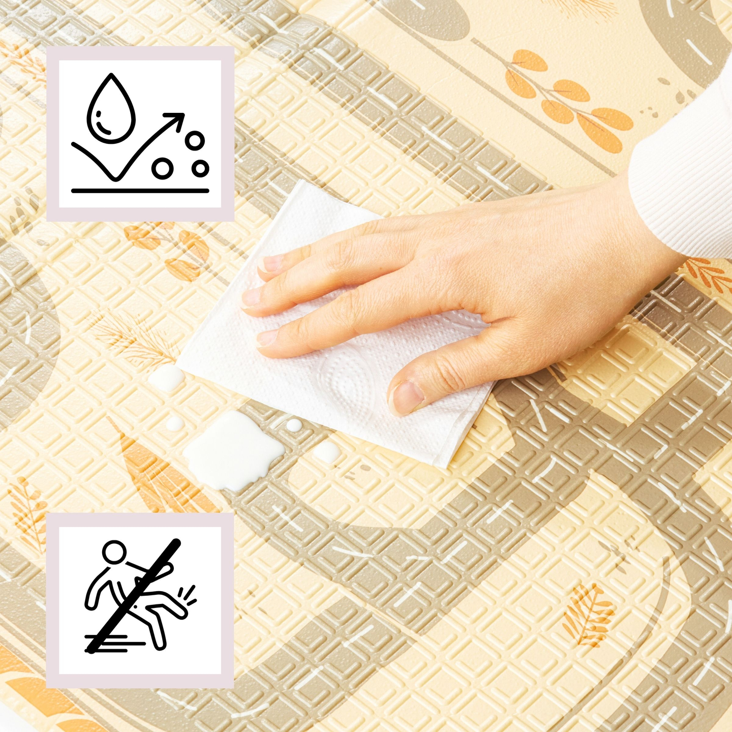 Kaksipuolinen taitettava vaahtomuovimatto 180 x 120 x 1 cm - Magic Forest/Autumn Streets - boho