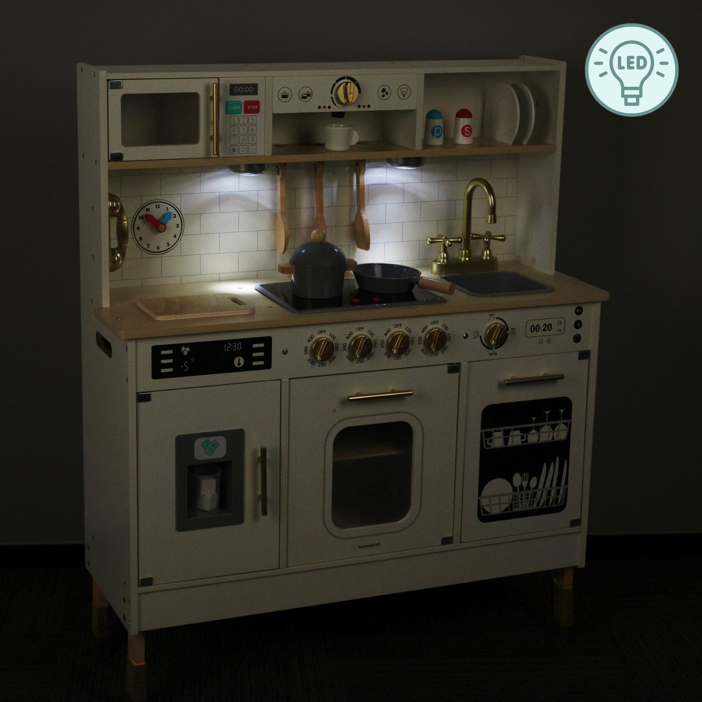 Interaktiivinen XXL-puinen keittiö lisävarusteilla ja LED-valaistuksella - kaksitasoinen