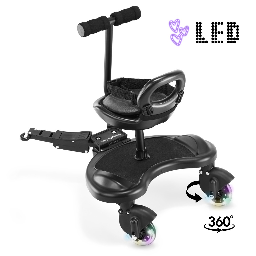 MR BUGGY pyörätuolin jatke istuimella - LED-pyörät