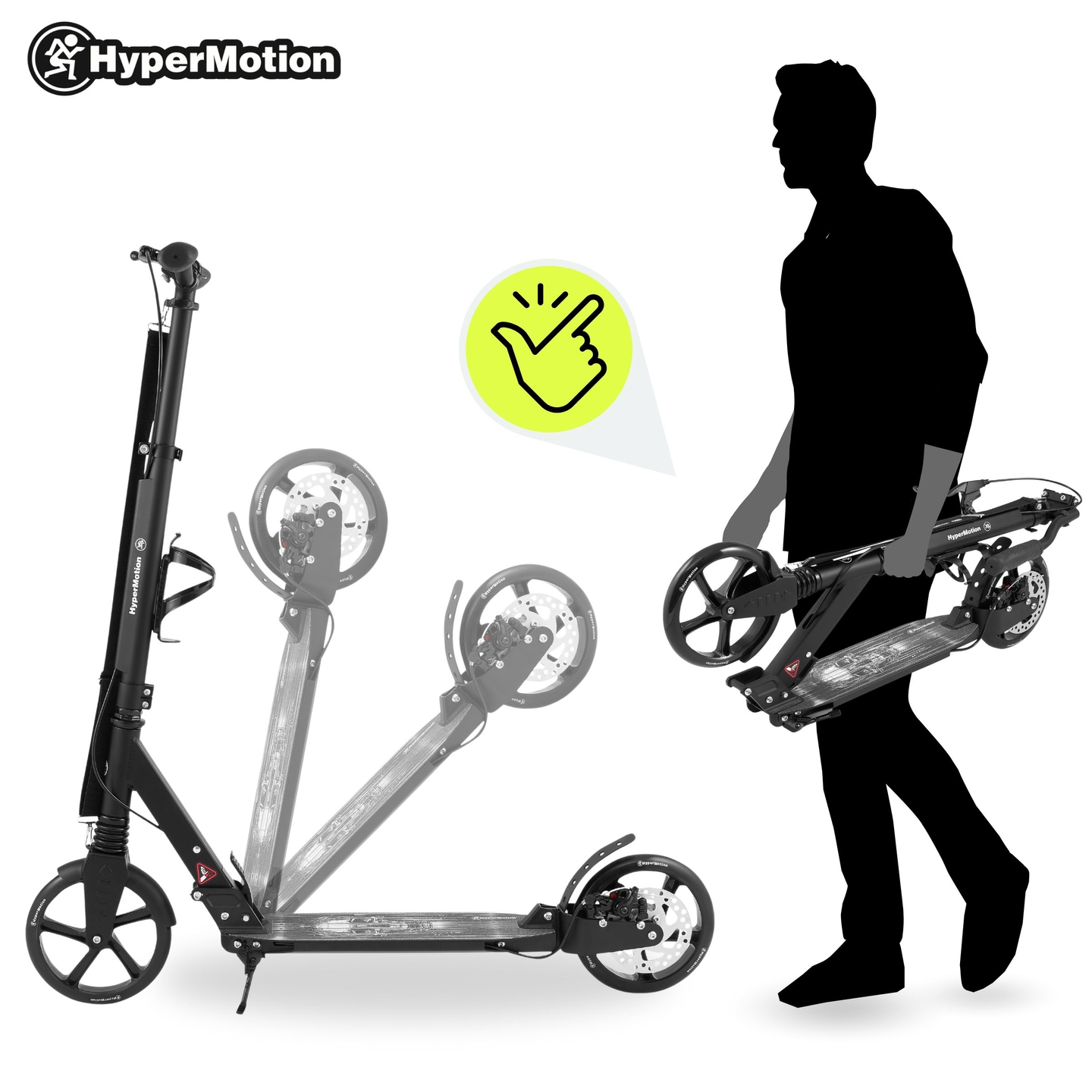 Kaksipyöräinen skootteri nuorille aikuisille - iskunvaimentimella - HyperMotion Skyline - musta, alumiini - 100kg