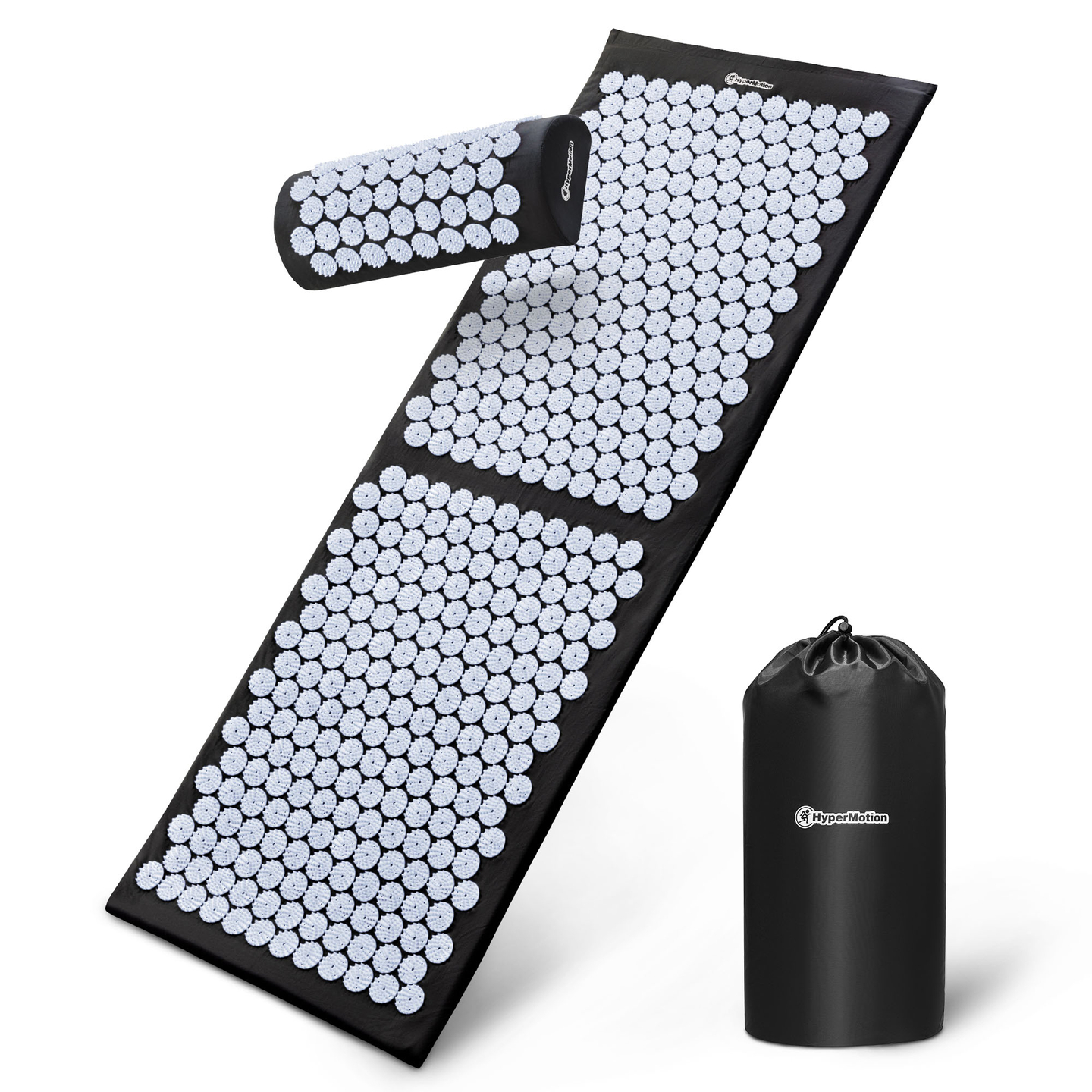Suuri akupunktiomatto tyynyllä ja päällisellä - 130 cm HyperMotion mustavalkoinen