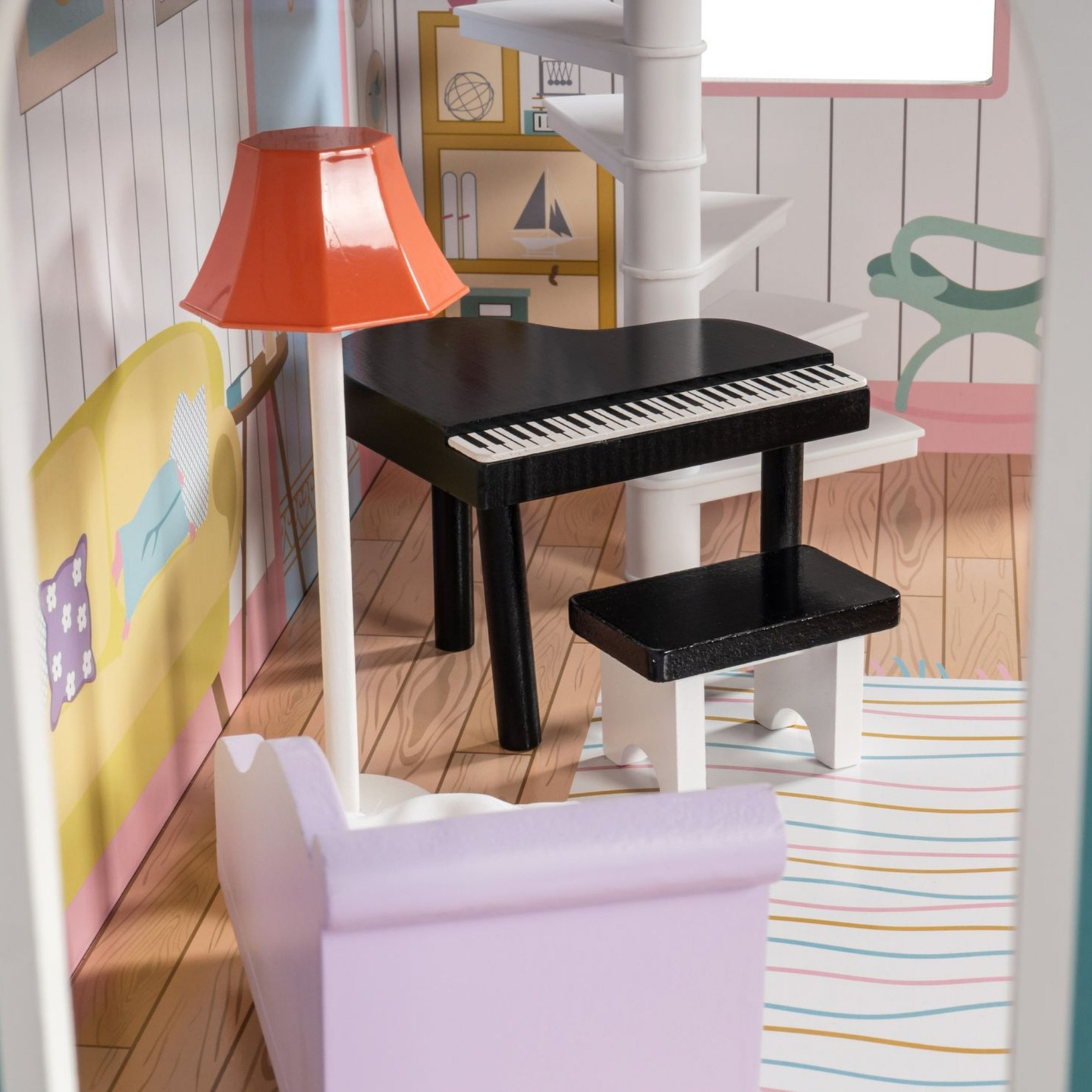 XXL Suurin puinen nukkekoti - 123 cm - LED-valaistu - terassi, tarvikkeet, puutarha