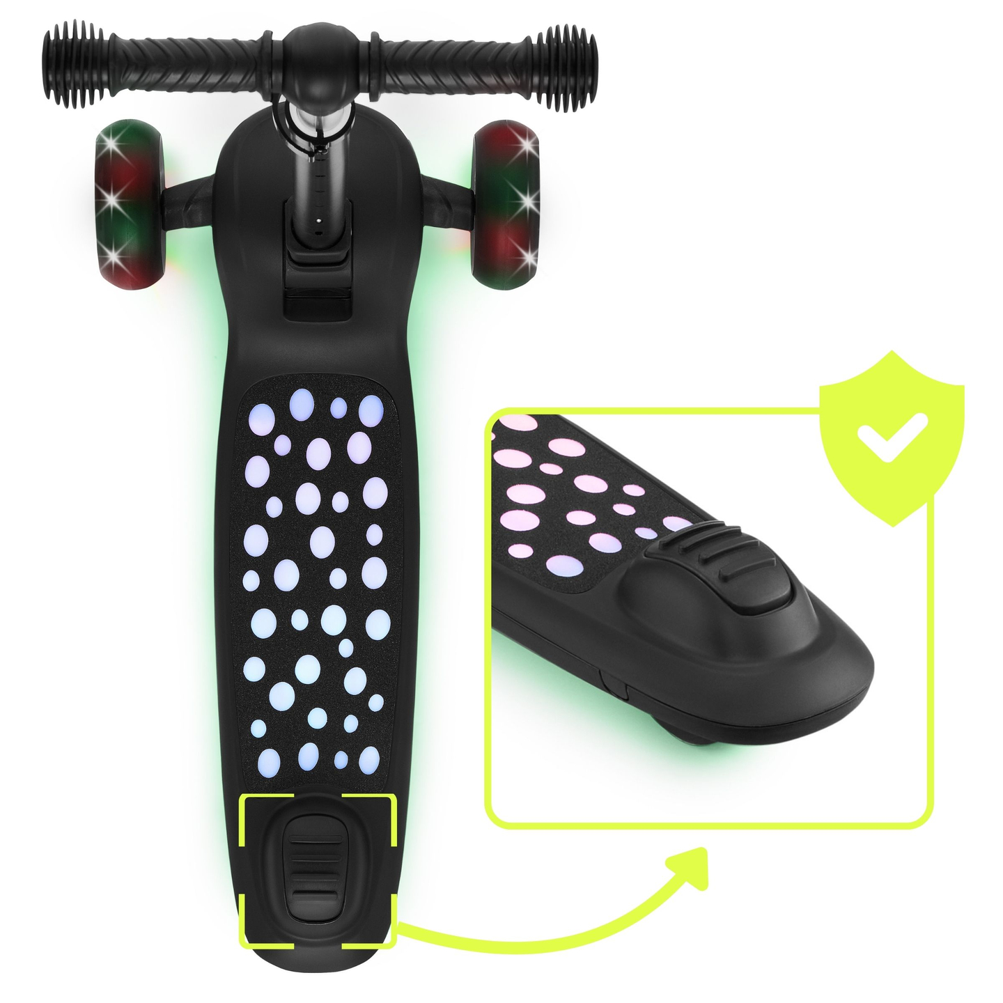 HyperMotion LUMI 3-in-1 tasapainoskootteri - valaistu alusta ja LED-pyörät, musta väri