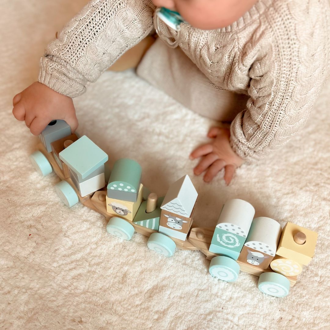 Puinen juna palikoilla pojalle - Maatila