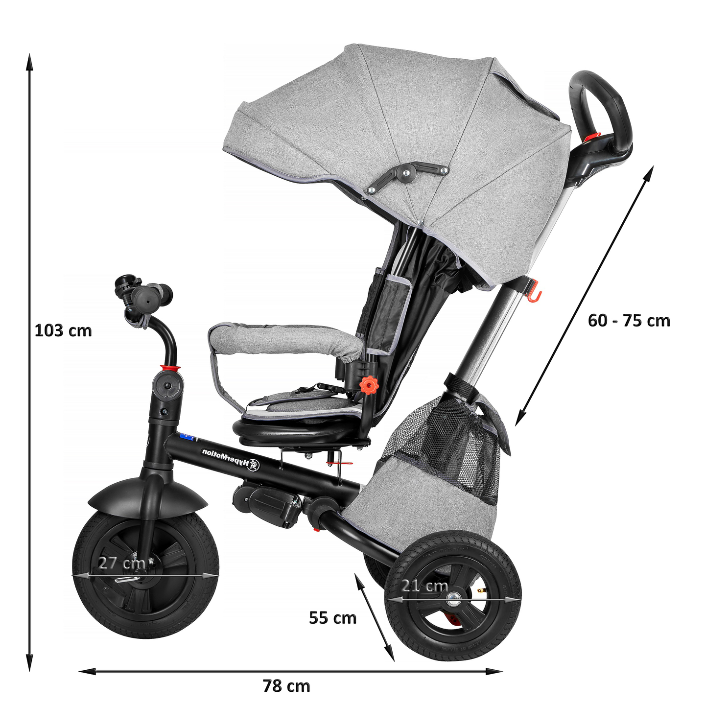 Tobi Velar kolmipyöräinen polkupyörä + sadekelmu - harmaa