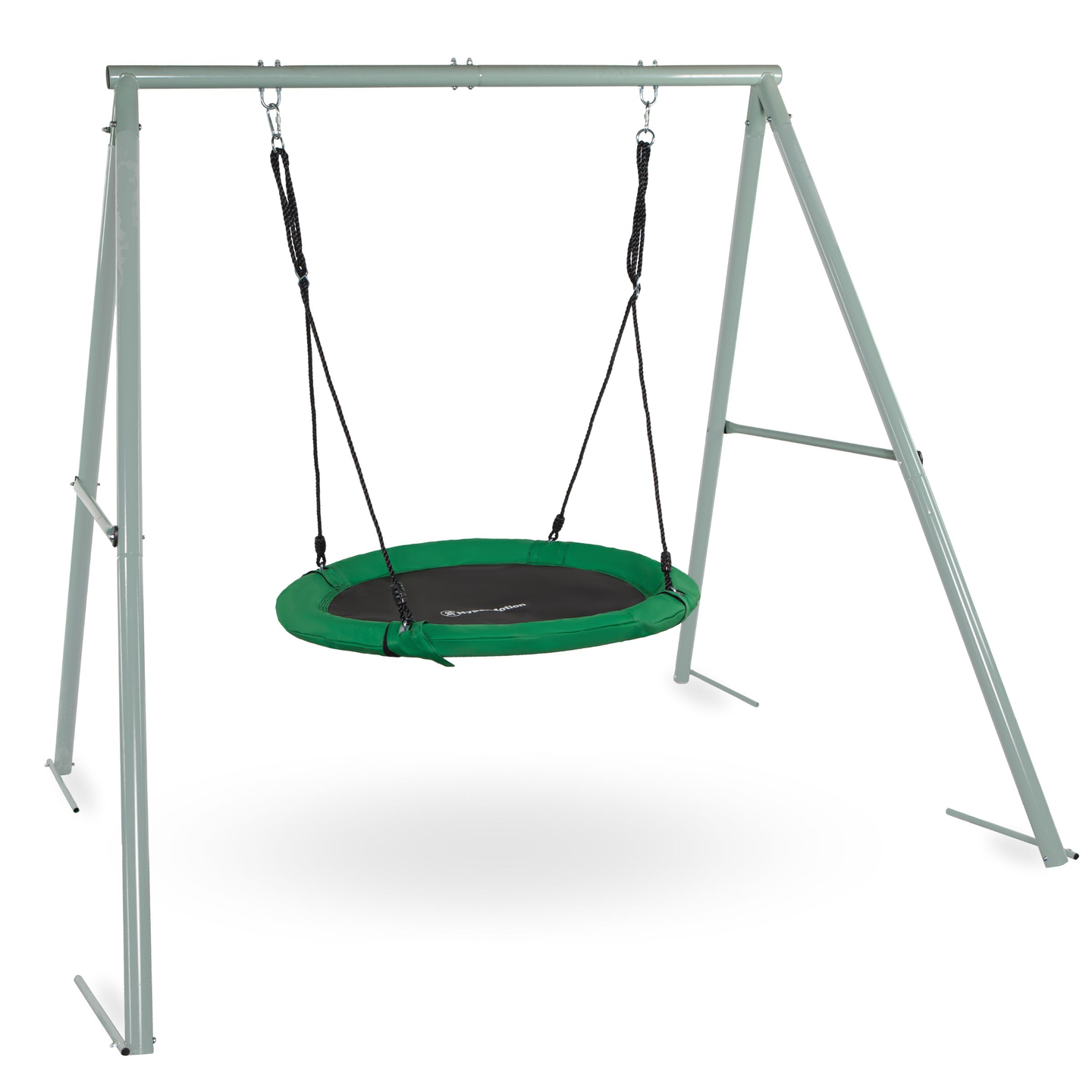 Haikaranpesätyyppinen puutarhakeinu rungolla ja köysillä