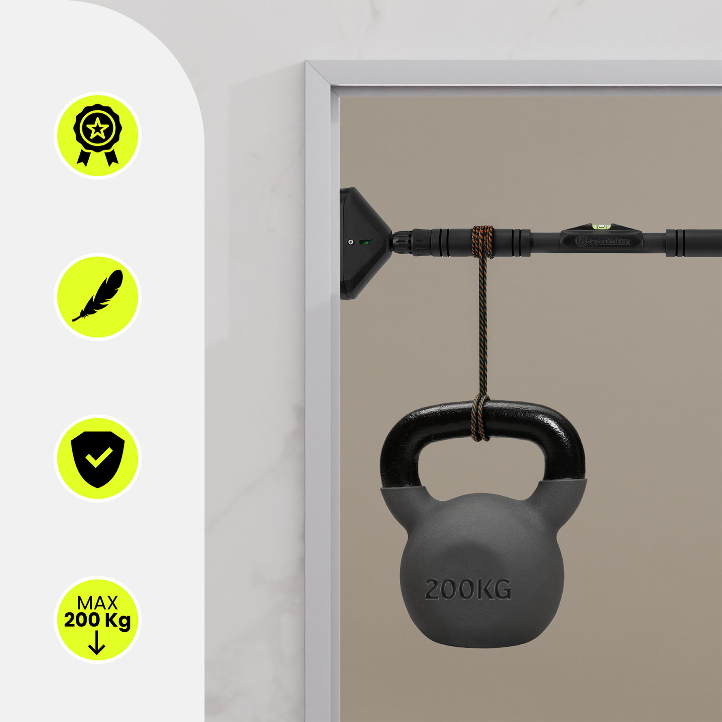 HyperMotion säädettävä leuanvetotanko 70–100 cm, 200 kg, musta