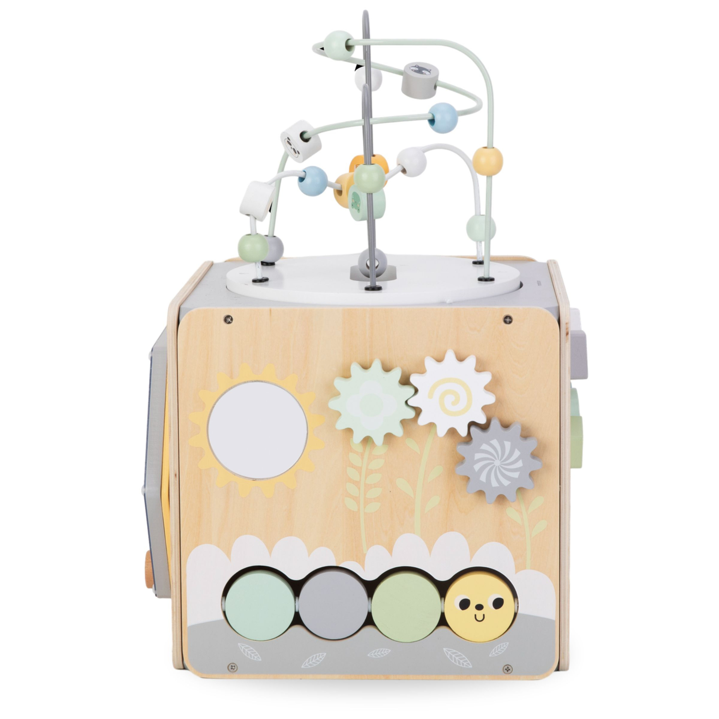 Suuri puinen toimintakuutio, jossa on silmukka - Montessori