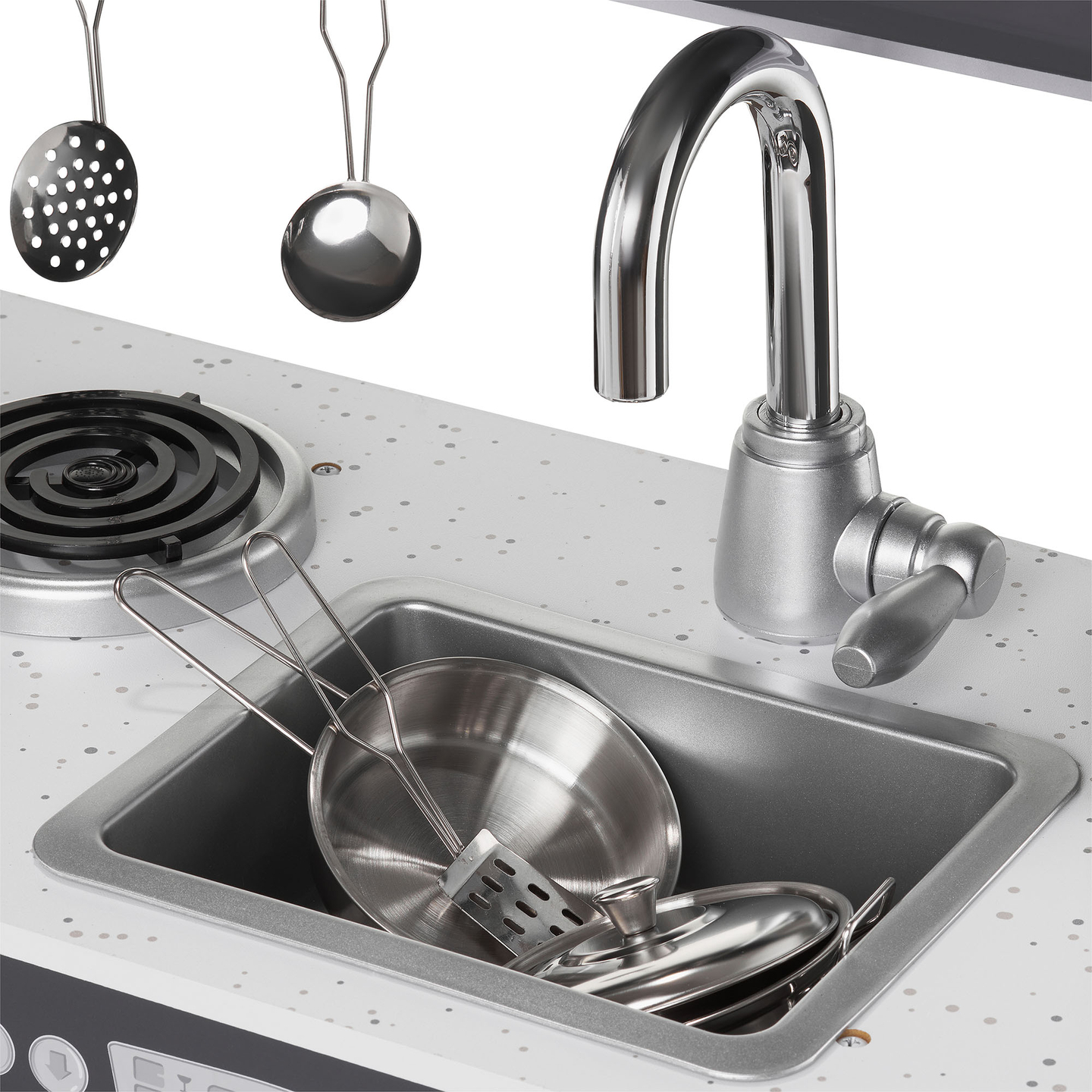 XXL puinen keittiö LED-valaistuksella, esiliina ja lisävarusteet