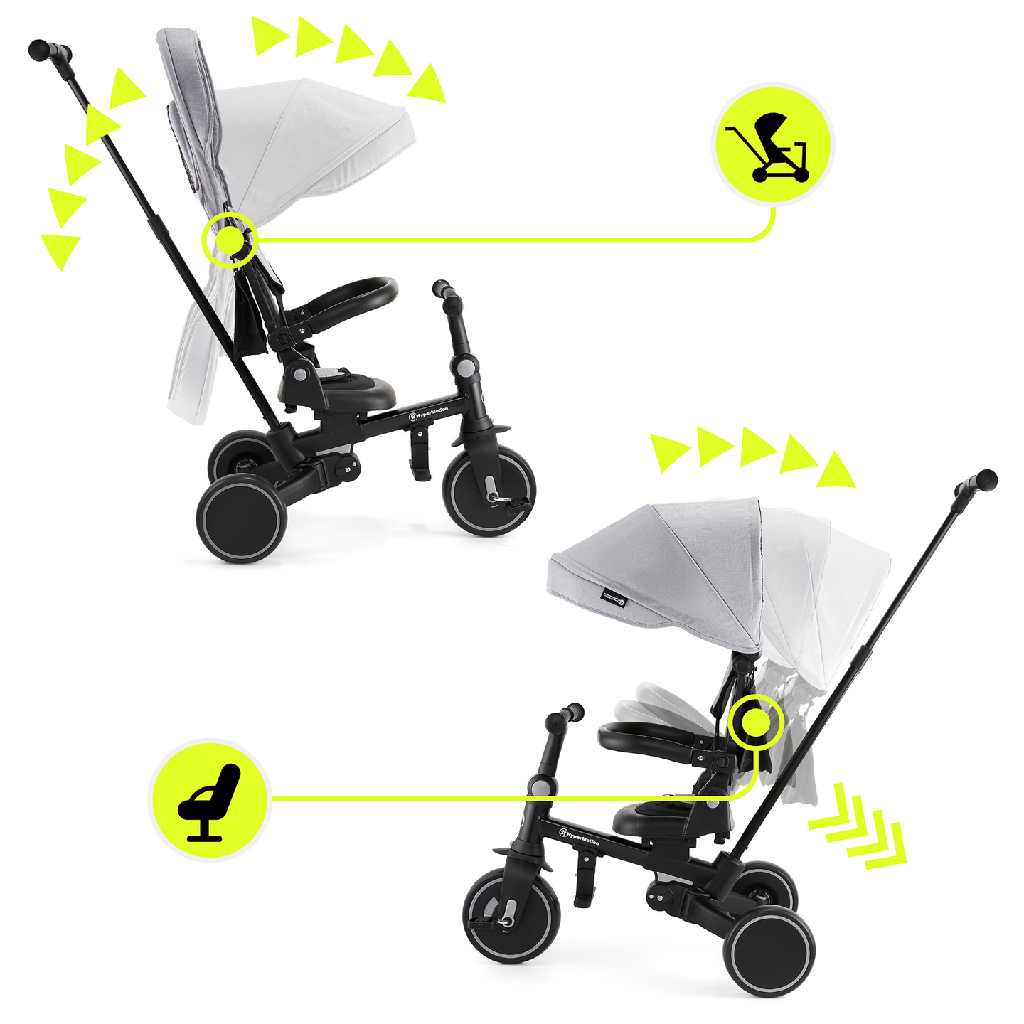 8in1 monitoiminen kolmipyörä TOBI FOREST - harmaa