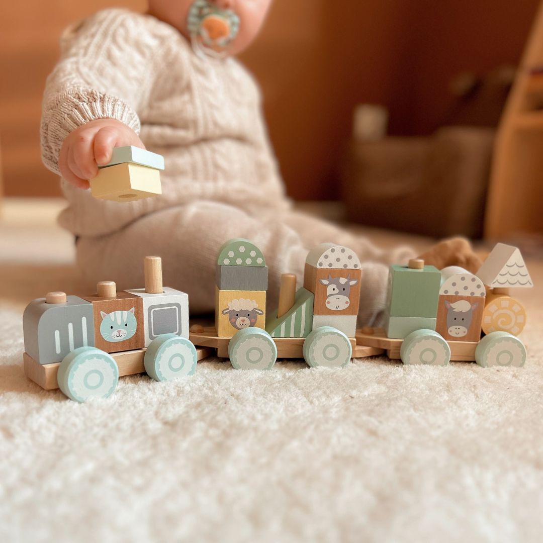 Puinen juna palikoilla pojalle - Maatila