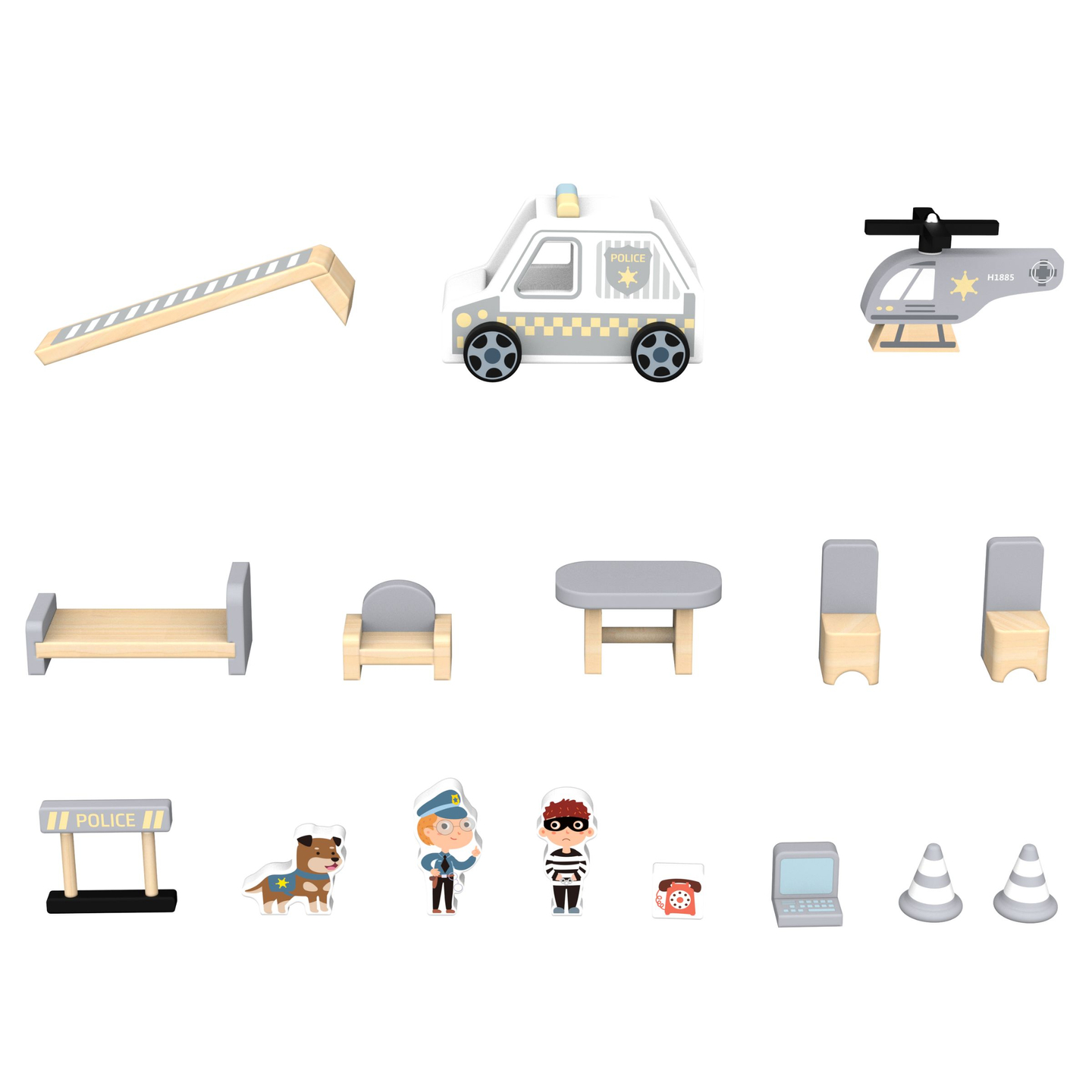 Puinen poliisiasema tarvikkeineen