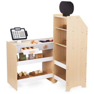 Puinen vihannesmarkkinat - suuri XXL-koju, myymälä, jossa on leikkikassakone