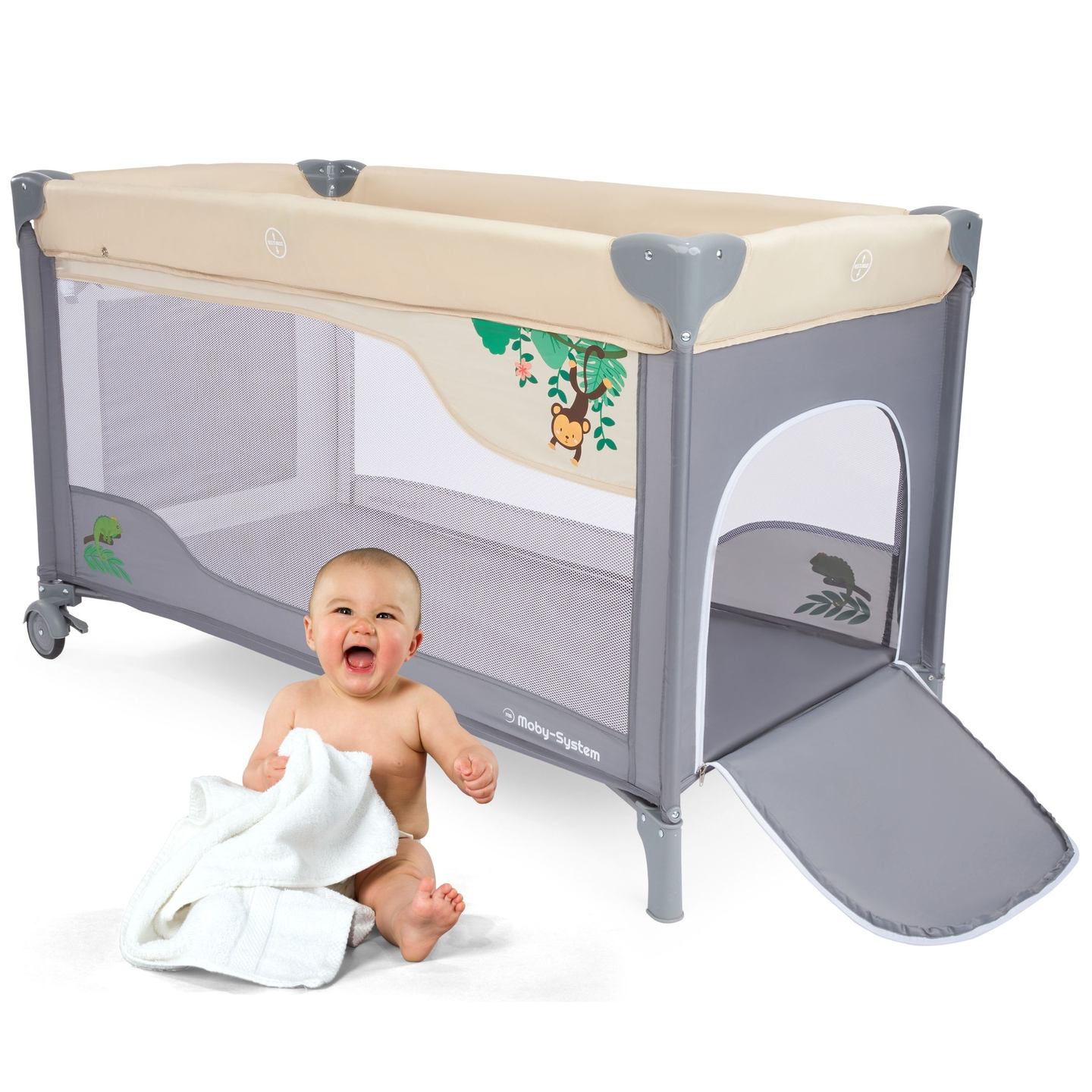 Matkasänky 0 - 36 m hoitopöydällä + Moby-System HUXLEY leikkikehä