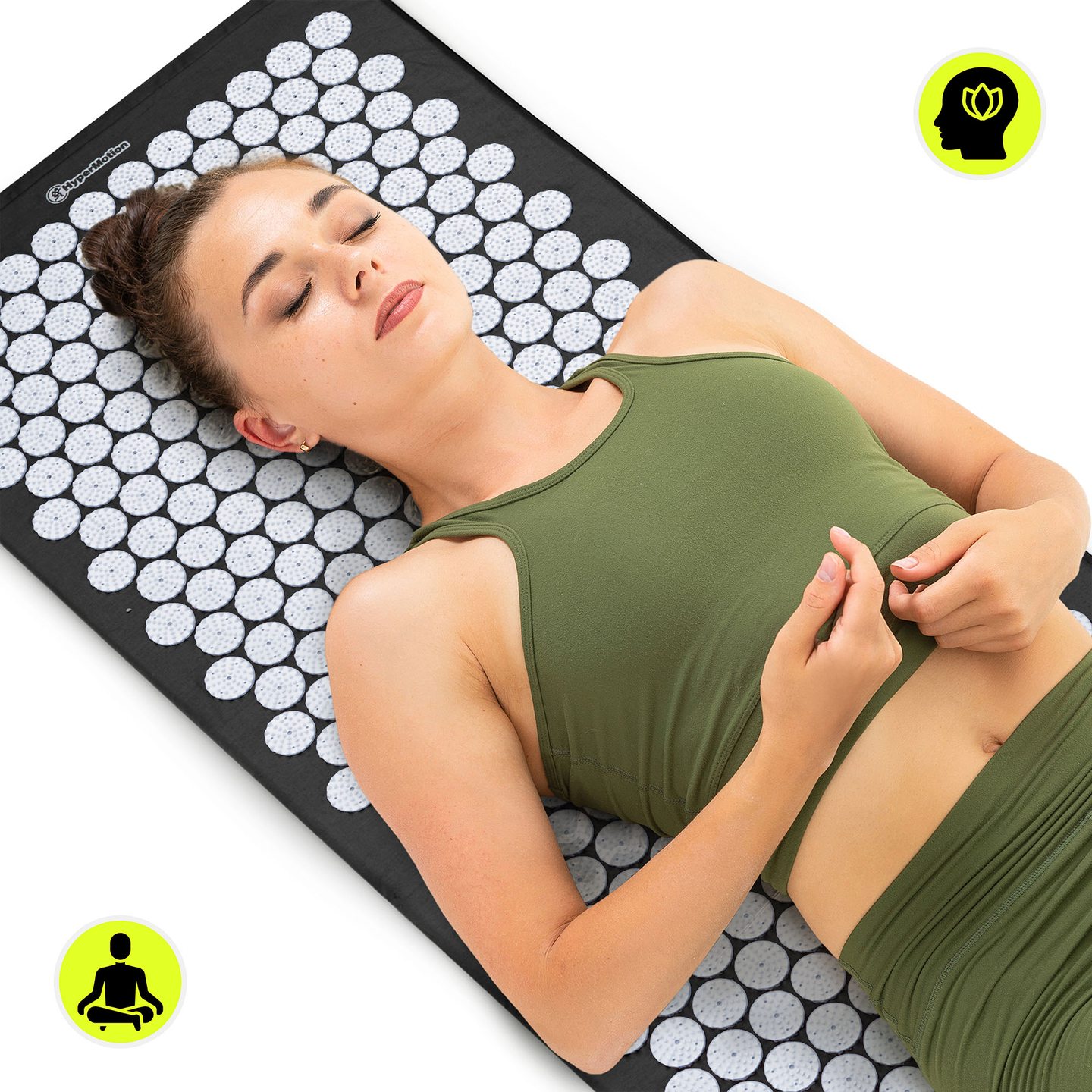 Suuri akupunktiomatto tyynyllä ja päällisellä - 130 cm HyperMotion mustavalkoinen