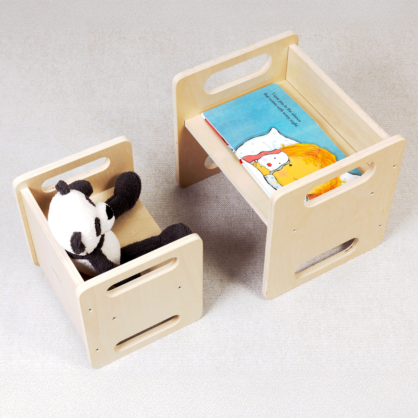 Puinen pöytä ja tuoli askelkivitoiminnolla – monitoiminen Montessori-setti lapsille