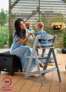 Puinen syöttötuoli Moby-System WOODY - harmaa väri