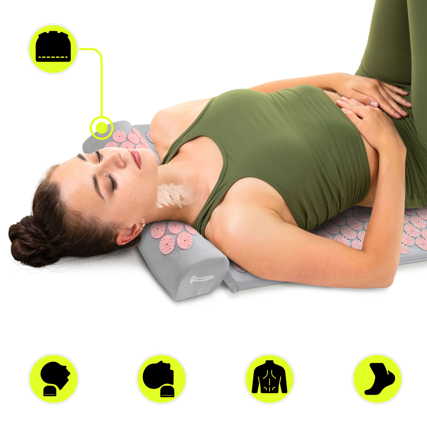 Akupunktiomatto tyynyllä ja päällisellä - 72 cm HyperMotion harmaa ja pinkki