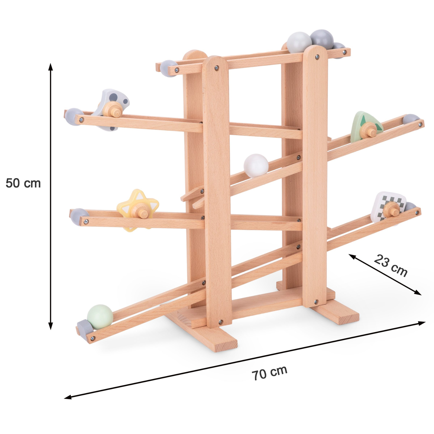 Suuri puinen umpikuja - liukumäki, jossa on pyöriviä elementtejä