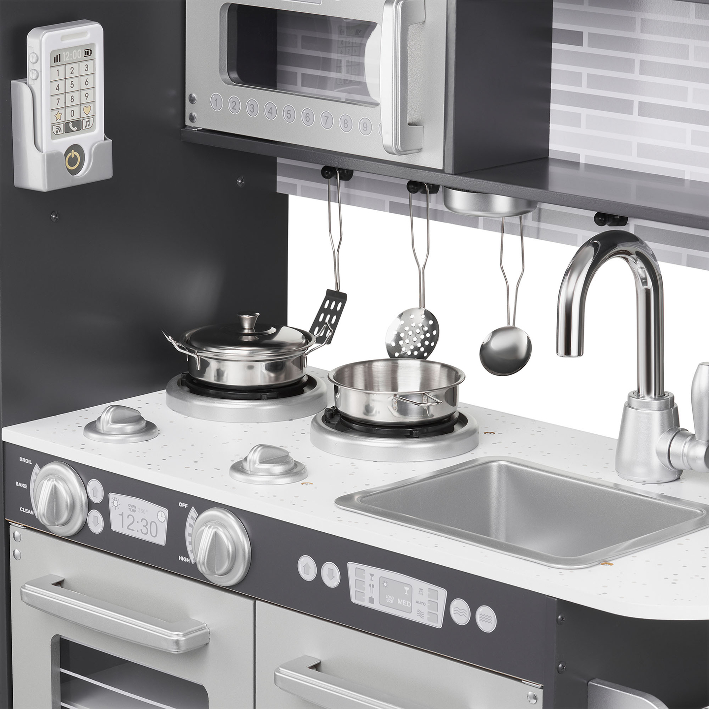 XXL puinen keittiö LED-valaistuksella, esiliina ja lisävarusteet