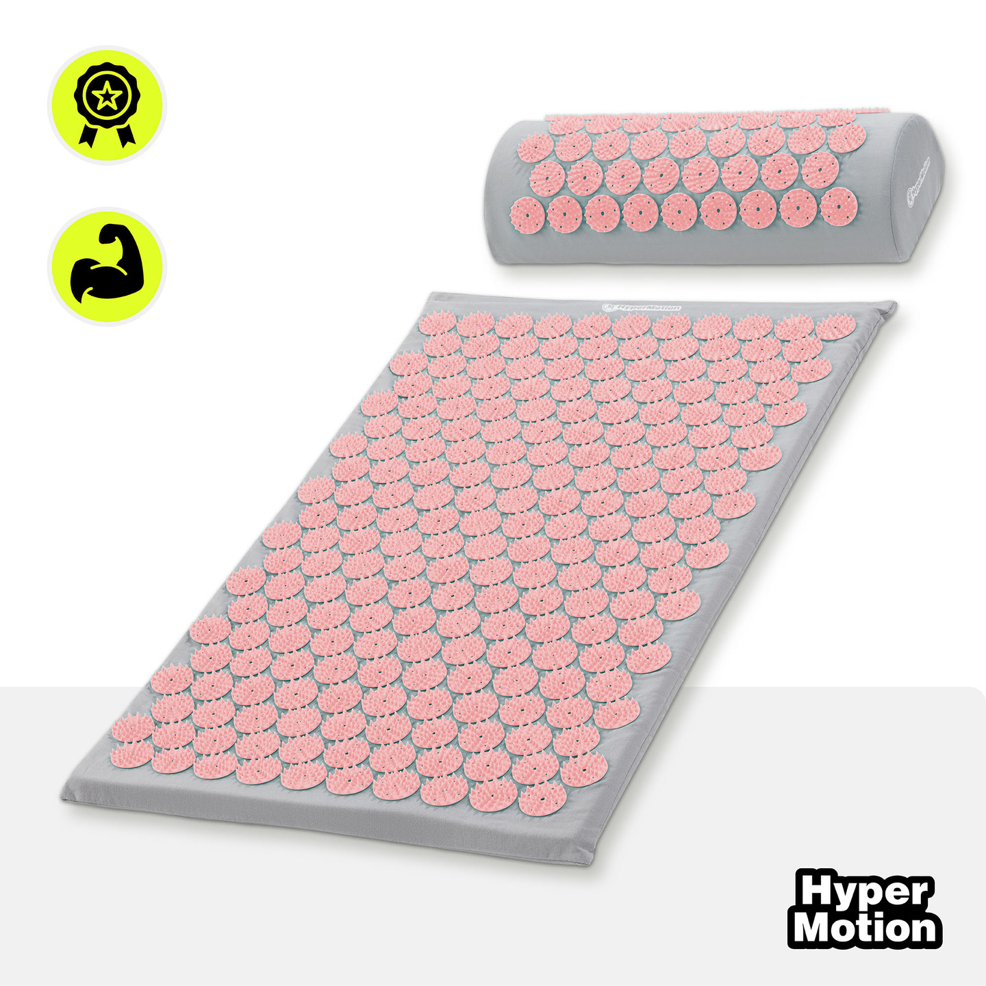 Akupunktiomatto tyynyllä ja päällisellä - 72 cm HyperMotion harmaa ja pinkki
