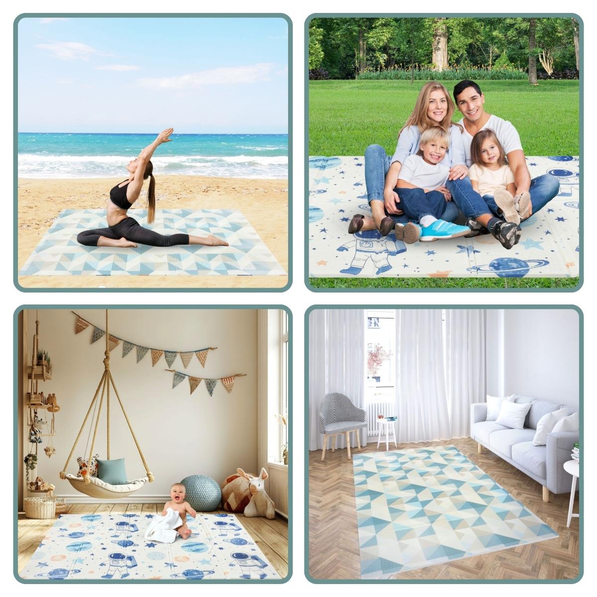 Kaksipuolinen kokoontaitettava vaahtomuovimatto 180 x 120 x 1cm - Cosmos/Geometriset kolmiot