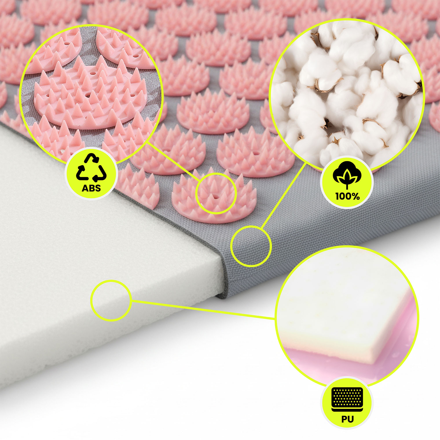 Suuri akupunktiomatto tyynyllä ja päällisellä - 130 cm HyperMotion harmaa ja pinkki