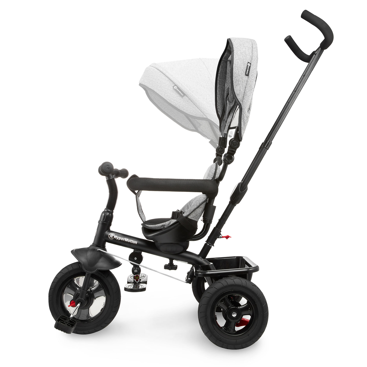 Kolmipyörä 1-4-vuotiaille lapsille - TOBI FREY - harmaa väri - kääntyvä - pumpatut pyörät + työntöaisa