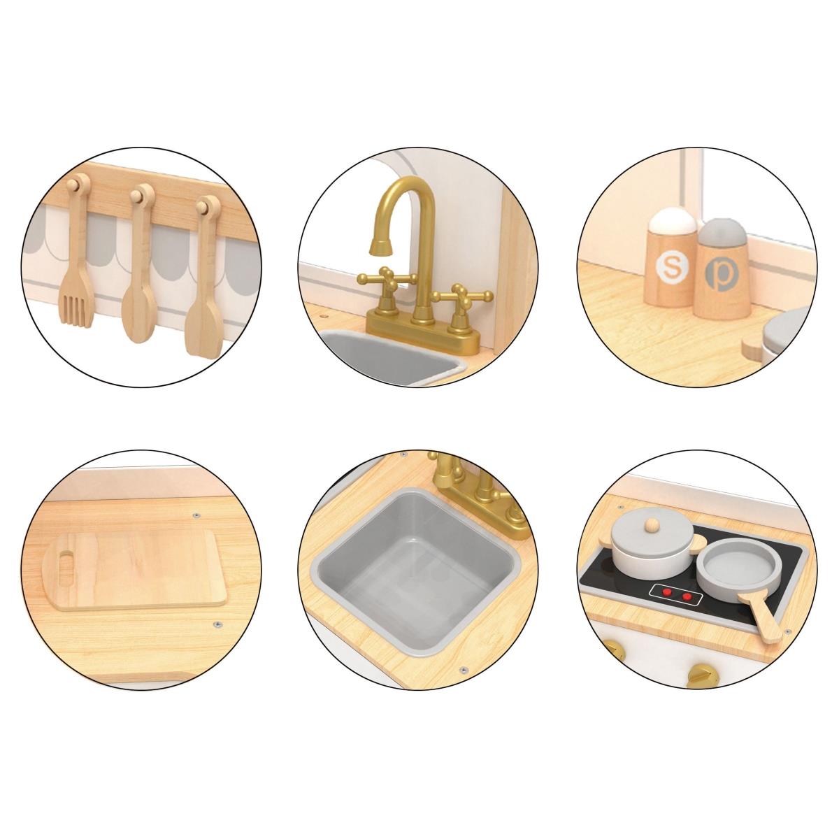 XXXL interaktiivinen puinen kulmakeittiö, jossa on jääkaappi, mikroaaltouuni, uuni, pesukone ja lisävarusteet - luonnonvalkoinen